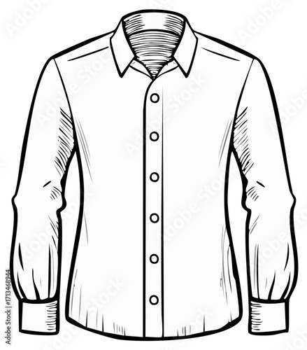 Outline Drawing of a Long Sleeved Shirt with Buttons for Fashion Design or Style Concepts