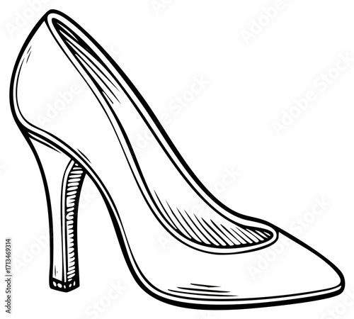 Elegant High Heel Shoe Vector Illustration in Outline Style for Fashion or Design Projects