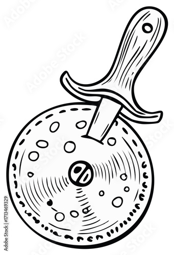 Pizza cutter illustration, vintage style, isolated