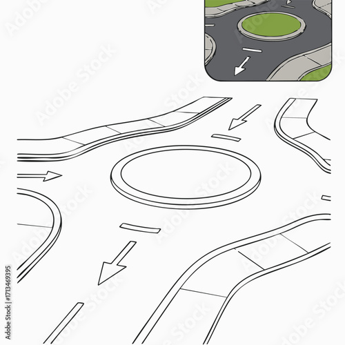 Illustration of a Traffic Roundabout Intersection.