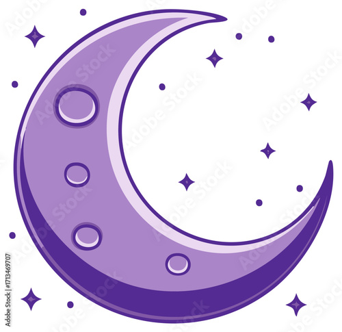 Purple Moon with Starry Sky Illustration Dreamy Night