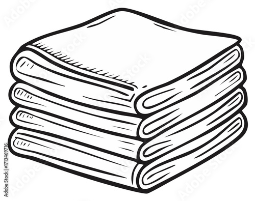 Neatly folded stack of clean laundry textiles cartoon drawing vector outline illustration