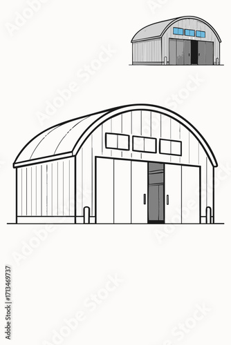 Quonset Hut Warehouse Building Vector Illustration.