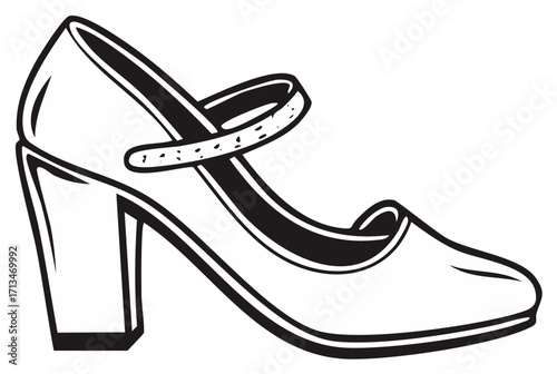Women's Shoe with Heel Illustration Black and White Female Footwear