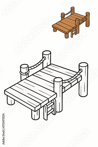 Cartoon Wooden Pier and Dock.