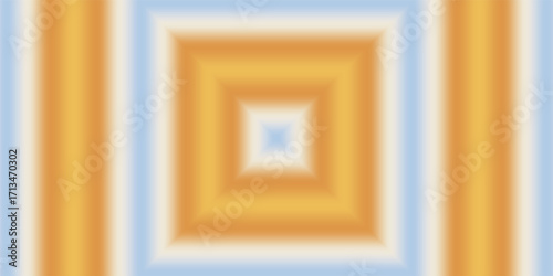 A tranquil symmetrical design featuring a radiant central square with concentric rings of warm golden hues graduating outwards to soft sky blues.