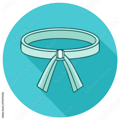 Blue Belt Martial Arts Rank or Status Flat Icon on a Turquoise Circle Background