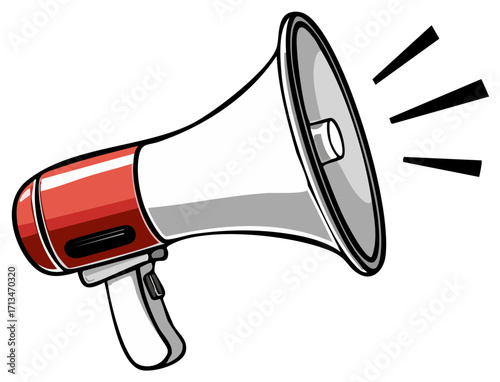 Illustration of a Red and White Megaphone with Sound Waves
