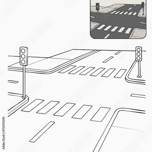 Intersection with Traffic Lights and Crosswalks.