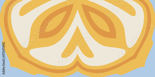 A vibrant abstract design featuring warm orange and yellow layered shapes against a soft blue background evoking a sense of energy and warmth.