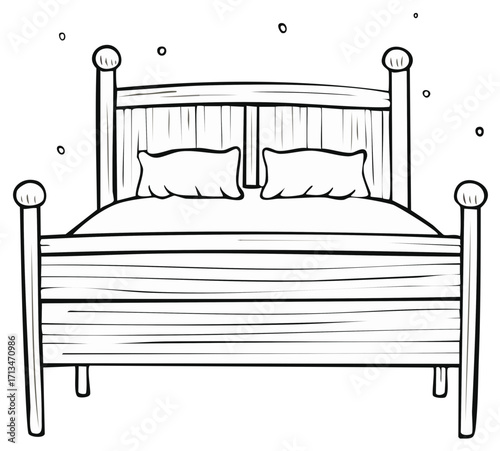 Cartoon illustration of a wooden bed with pillows