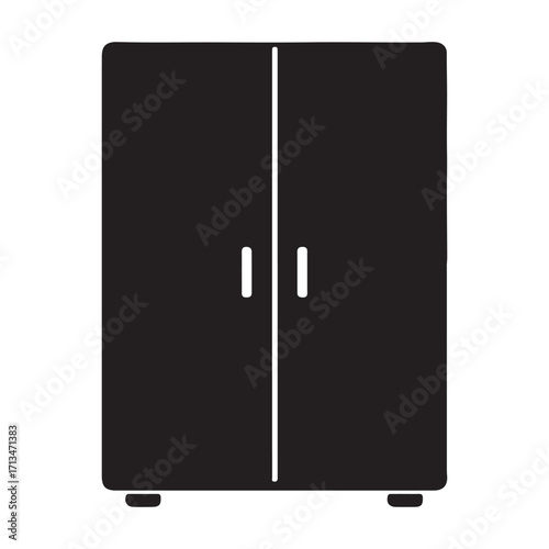 Modern Minimalist Wardrobe Closet Illustration for Bedroom Design and Home Organization Solutions Black Silhouette on White Background