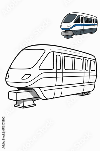 Modern HighSpeed Train Coloring Page Illustration.
