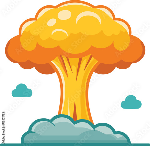 A stylized illustration of a nuclear explosion with a large mushroom cloud rising.