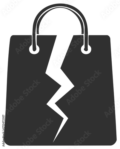 Shopping bag icon with lightning strike, concept of damaged shopping or financial problem