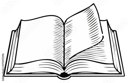 Open Book Illustration with Turning Page, Education and Reading Concept Design