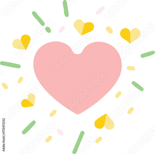 Pink heart symbol surrounded by colorful confetti and sparkles for celebrations and love themes vector