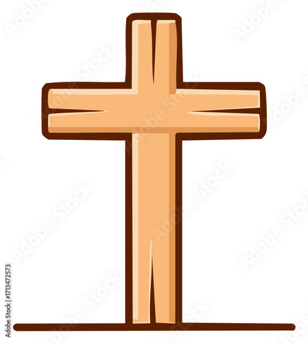 Cartoon Wooden Cross Illustration, Religious and Spiritual Symbol.