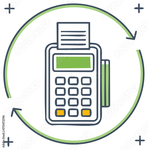 Hand Drawn Credit Card Terminal with Arrow Circle for Easy Payment Options