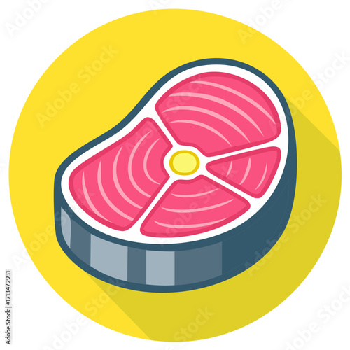 Fresh raw tuna steak icon illustration in a flat design style with long shadow