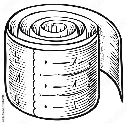 Coiled Measuring Tape Illustration with Markings for Tailoring and Sewing
