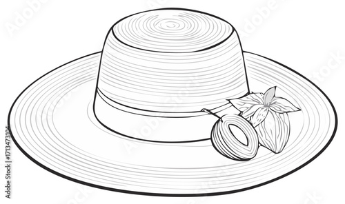 Stylized Drawing of a Wide-Brimmed Hat with Fruit Accent