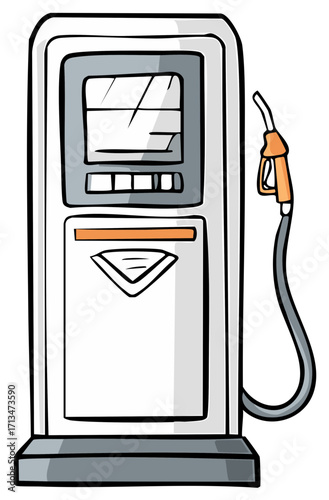 Cartoon style gas pump and fuel dispenser with nozzle
