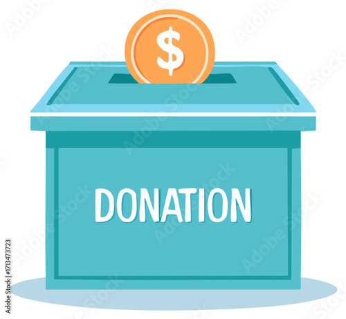 Illustration of a donation box with a coin featuring dollar sign symbol