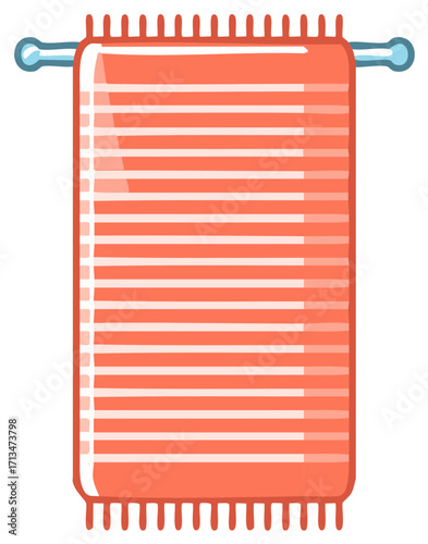 Orange striped towel hanging on a bar, perfect for bathroom, beach, or spa concept illustration.