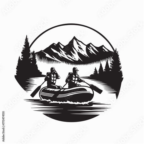 River Rafting Sport Silhouette vector isolated on white background