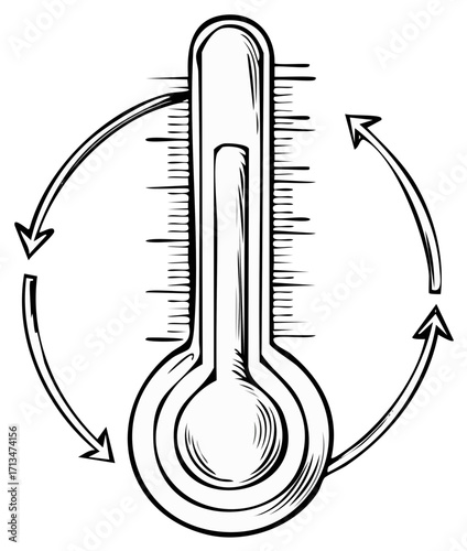 Thermometer With Arrows Circulating Black and White Drawing