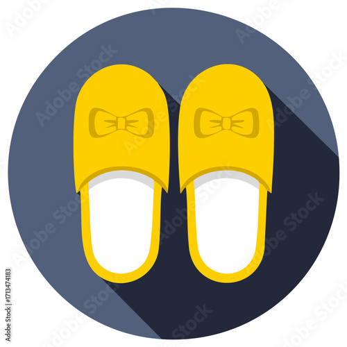 Yellow home slippers with bows vector illustration flat design icon