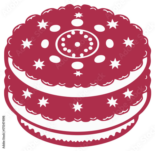 Elegant Burgundy Cake with Stars and Round Accents Illustration