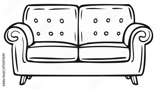 Two Seater Sofa Cartoon Style Illustration Black and White Coloring