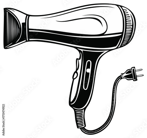 Illustration of a retro hairdryer in black and white