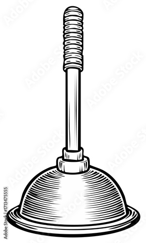 Hand Drawn Plunger Illustration Cleaning Tool Equipment for Drain Obstruction