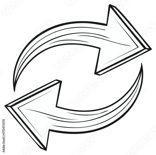 Two opposite arrows in a circular motion illustrating a refresh or recycle symbol