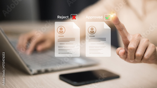 Obraz na płótnie HR approval and rejection on digital documents, recruitment screening workflow