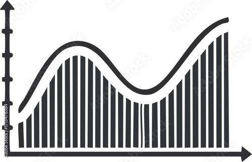 A stylized black and white illustration of a graph depicting data trends and analysis.