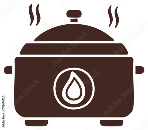 Slow Cooker Illustration with Steam Home Cooking Appliance Icon Graphic Image