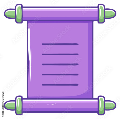 Cartoon illustration of a purple scroll with lines