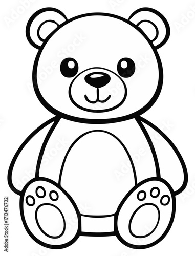 Cute sitting teddy bear cartoon illustration black and white line art for a coloring page