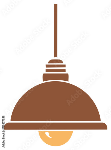 Simple Hanging Pendant Lamp Illustration: Brown Metal Fixture with Glass Dome