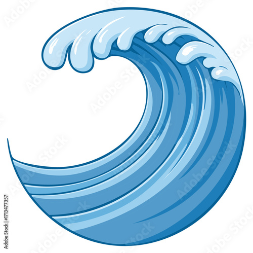 Cartoon illustration of a breaking ocean wave against a plain background