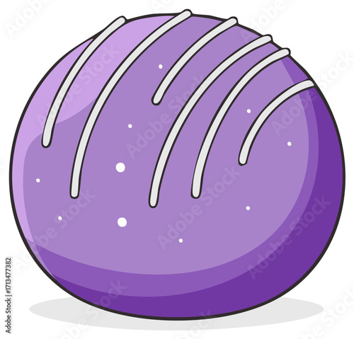 Delicious Purple Glazed Round Candy Bonbon with White Stripes Illustration