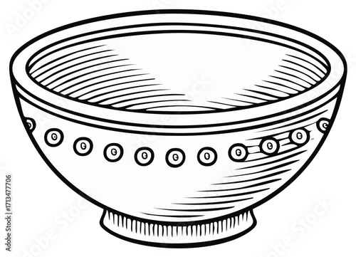 Decorative empty bowl line art illustration with retro engraving style