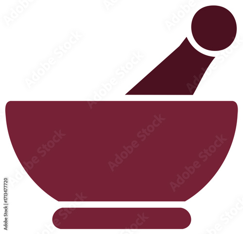 Dark Red Mortar and Pestle Icon for Pharmacy, Medicine, and Herbal Remedies