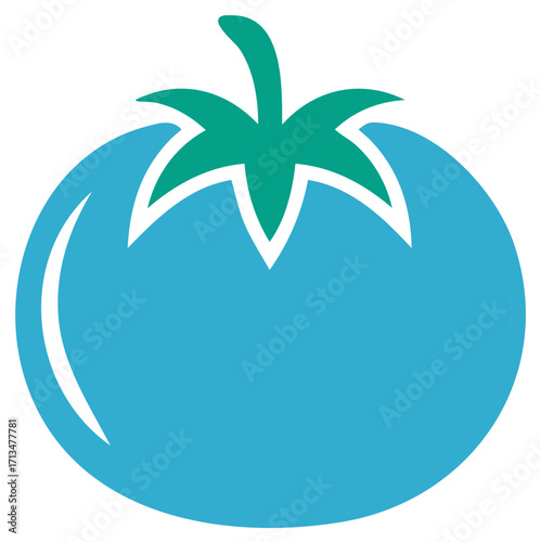 Teal Tomato Vector, Green Leaves, Isolated Food Illustration, Vegetable Icon
