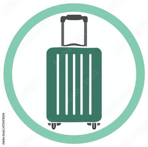 Simple flat design icon of a green rolling suitcase for travel tourism and vacation concepts