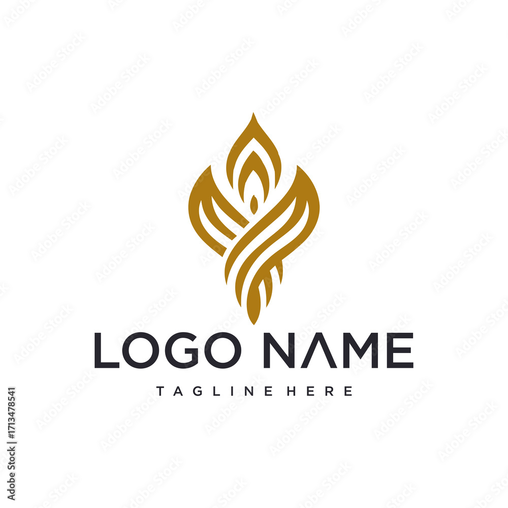 Obraz premium Elegant golden abstract logo design with floral or flame-like shape.